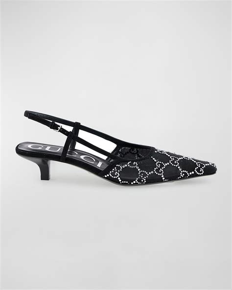 gucci tom gg crystal slingback pump|Gucci crystal kitten heel pump.